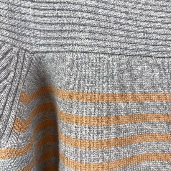 By Anthropologie Gray Tan Off the Shoulder Thick Knit Striped Sweater Size Small - Picture 6 of 8
